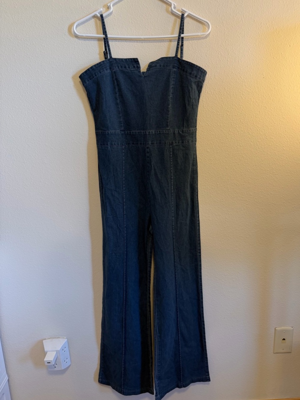 Denim Strapless Flare Jumpsuit - Dark Blue